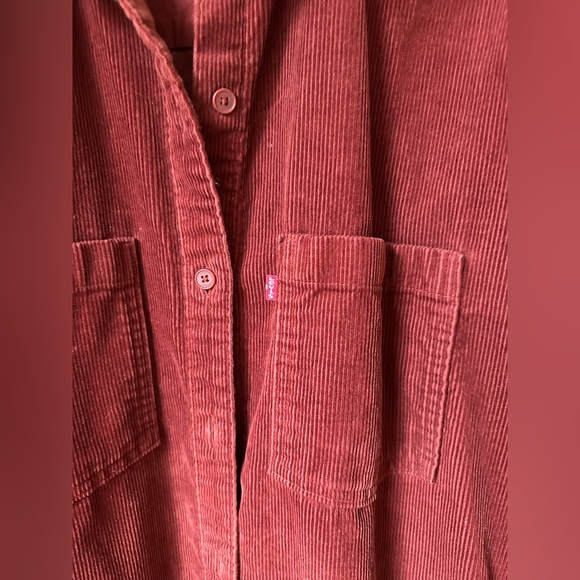Levi’s Oversized Corduroy Shirt Rust Pleated Button Down Warm Boyfriend Shirt S - Picture 2 of 5